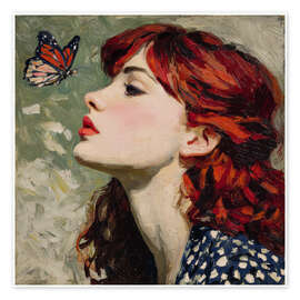 Poster Frau mit Schmetterling