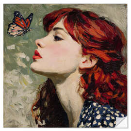 Wandsticker Frau mit Schmetterling