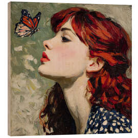 Holzbild Frau mit Schmetterling