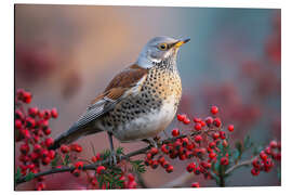 Alubild Wacholderdrossel mit roten Beeren