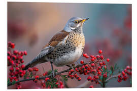 Hartschaumbild Wacholderdrossel mit roten Beeren