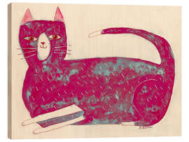 Holzbild Pinke Katze - Sharyn Bursic