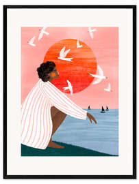 Gerahmter Kunstdruck Sonnenuntergang ganz allein