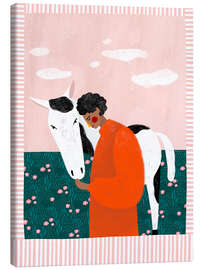 Leinwandbild Lebhaftes Mädchen und Pferd