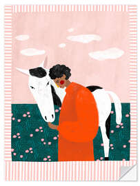 Wandsticker Lebhaftes Mädchen und Pferd