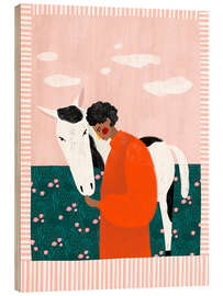 Holzbild Lebhaftes Mädchen und Pferd