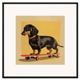 Gerahmter Kunstdruck Dachshund Skater