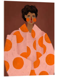 Acrylglasbild Frau mit orangefarbenen Punkten