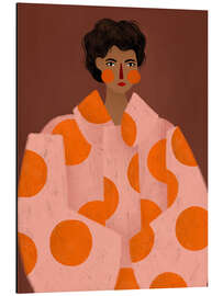 Alubild Frau mit orangefarbenen Punkten