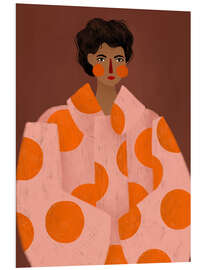 Hartschaumbild Frau mit orangefarbenen Punkten