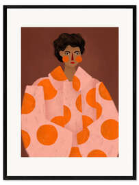 Gerahmter Kunstdruck Frau mit orangefarbenen Punkten