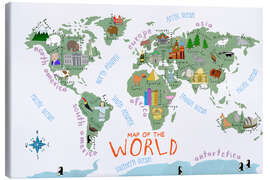 Leinwandbild Weltkarte für Kinder (englisch)