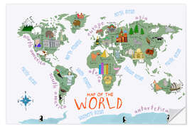 Wandsticker Weltkarte für Kinder (englisch)