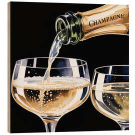 Holzbild Champagner einschenken