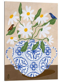 Gallery Print Weiße Blumen in einer Vase mit Vögeln