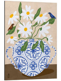 Magnettafel Weiße Blumen in einer Vase mit Vögeln