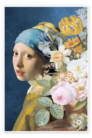 Wandbild Das Mädchen mit dem Perlenohrring – Floral Edition