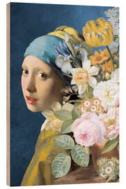 Holzbild Das Mädchen mit dem Perlenohrring – Floral Edition