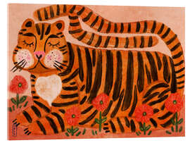 Acrylglasbild Schlafender Tiger im Blumengarten - Dirkie Nell