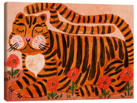 Leinwandbild Schlafender Tiger im Blumengarten - Dirkie Nell