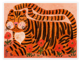 Wandbild Schlafender Tiger im Blumengarten - Dirkie Nell