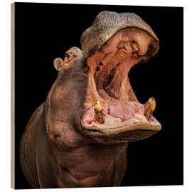 Holzbild Hungriges Nilpferd