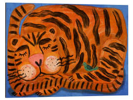 Aluminium print Sleeping Tiger and a Bird Friend - Dirkie Nell