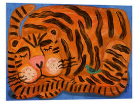 Hartschaumbild Schlafender Tiger und ein Vogelkumpel