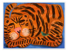 Wandbild Schlafender Tiger und ein Vogelkumpel - Dirkie Nell
