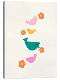 Leinwandbild Vögel und Blumen