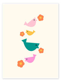 Poster Vögel und Blumen