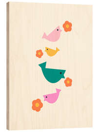 Holzbild Vögel und Blumen