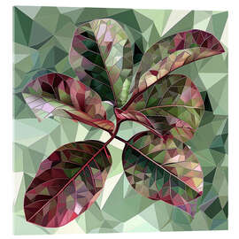Acrylglasbild Ficusblätter mit burgunderrotem und grünem Buntglasstil - Maria Tuzhilkina