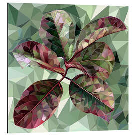 Alubild Ficusblätter mit burgunderrotem und grünem Buntglasstil - Maria Tuzhilkina