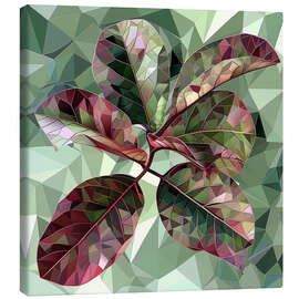 Leinwandbild Ficusblätter mit burgunderrotem und grünem Buntglasstil - Maria Tuzhilkina