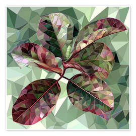 Wandbild Ficusblätter mit burgunderrotem und grünem Buntglasstil - Maria Tuzhilkina