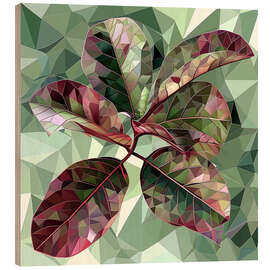 Holzbild Ficusblätter mit burgunderrotem und grünem Buntglasstil - Maria Tuzhilkina