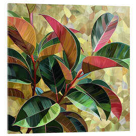 Acrylglasbild Ficus Elastica Kunstwerk in Burgunder- und Goldtöne - Maria Tuzhilkina