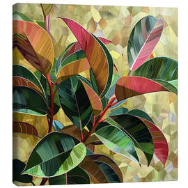 Leinwandbild Ficus Elastica Kunstwerk in Burgunder- und Goldtöne - Maria Tuzhilkina