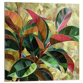 Gallery Print Ficus Elastica Kunstwerk in Burgunder- und Goldtöne