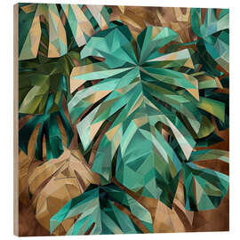 Holzbild Polygonale tropische Blätter in Smaragdgrün - Maria Tuzhilkina