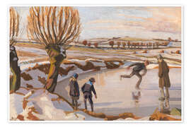 Wandbild Der Winter ist gekommen, Landschaft mit Eislaufbahn, 1921 - Fritz Syberg