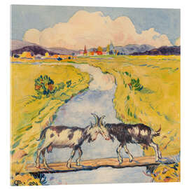 Acrylglasbild Zwei Ziegen auf einer schmalen Brücke - Gustav Mally
