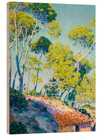 Holzbild Kiefern mit Hütte - Josep Pons Frau