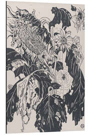 Alubild Sonnenblumen und eine Spinne im Netz - Henri van der Stok