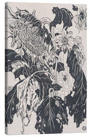 Leinwandbild Sonnenblumen und eine Spinne im Netz - Henri van der Stok