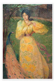 Wandbild Junges Mädchen mit Pfau, 1895 - Edmond Aman-Jean