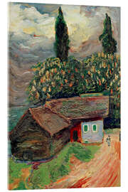 Tableau en verre acrylique Cottage with Chestnut Tree, 1918 - Marianne von Werefkin