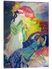 Acrylglasbild Frau mit rotem Schirm - Janos Vaszary