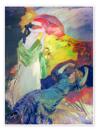 Wandbild Frau mit rotem Schirm - Janos Vaszary